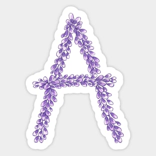 Lavender Letter A Hand Drawn in Watercolor and Ink Sticker